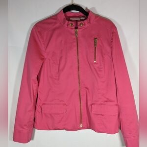 Chico's Pink Full Zip Up Cotton Blend Lined Jacket with Zip Sleeves Cuffs Size 0